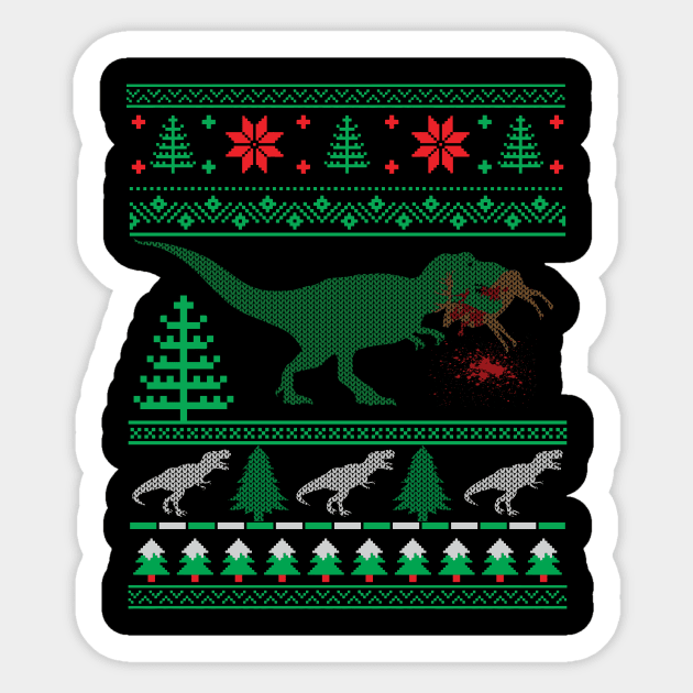 Funny Dinosaur T-Rex Eating Reindeer Tree Rex Ugly Christmas Sweater Sticker by mrsmitful01